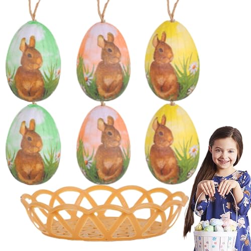 Obesntln Adornos de huevos de Pascua,decoraciones de huevos de Pascua | Adornos de árbol colgantes pintados con cesta,Pequeños huevos de Pascua decorativos, huevos de Pascua decorativos para la vida