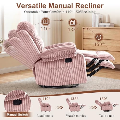 Image of Korser Rocking Recliner Chair, Nursery Rocker Chair for Adults, Small Recliners for Small Spaces, Swivel Rocker Recliner with Cushion, Upholstered Rocking Chairs for Living Room, RV, Corduroy