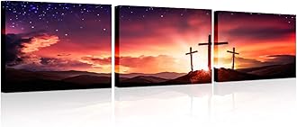 TUMOVO Wall Decorations for Living Room Three Crosses Home Decor Christian Religious Canvas Wall Art Jesus Bedroom Decor 3 Piece Home Decor Wall Art Artwork Framed Ready to Hang (12x16 inch x 3)