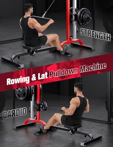 Image of YOLEO Cable Machine Home Gym 2 in 1, Rowing Machine & LAT Pulldown Station, Smooth Pulley System Power Cage with More Training Attachment