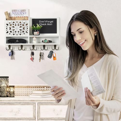 Qilichz MAIL AND KEY HOLDER FOR WALL Mail Holder For Wall,Decorative Key And Mail Holder For Wall,Rustic Key Holder For Wall,Wood Key Holder Wall Mounted 10 Key Hooks,Farmhouse Wall Mail Holder Organizer With Chalkboard thumb #1