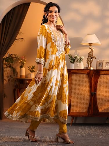 Image of Libas Printed Georgette Anarkali Kurta With Trousers and Dupatta