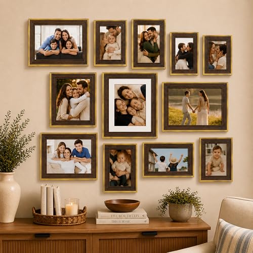 Image of Art Street Brown Collage Photo Frame Set of 13 for Wall Decor | Multi Size Family Picture Frames Gallery Wall Set | Modern Photo Frames for Living Room, Bedroom, Hallway & Home Decoration