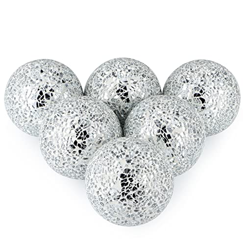 MDLUU 6 bolas esféricas de mosaico, orbes decorativos de 8 cm, bolas de centro de mesa para tazón, florero, decoración de mesa de comedor (plata) Cover