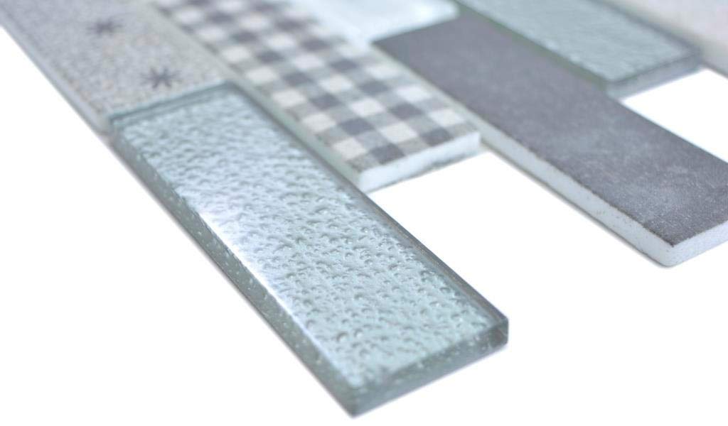 Transluzent Mosaik Brick ECO 88-R002_fÖ10 - Mosaico in vetro retrò, grigio