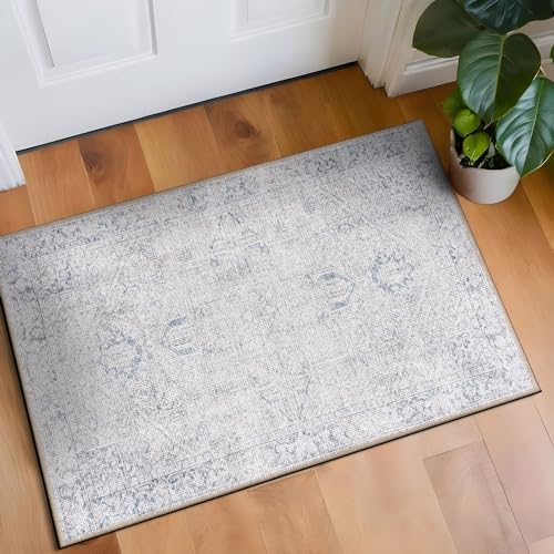 Rugshop Blue Vintage Boho Medallion Accent Rug — Machine Washable, 2'x3' for Entryway, Kitchen and Bathroom