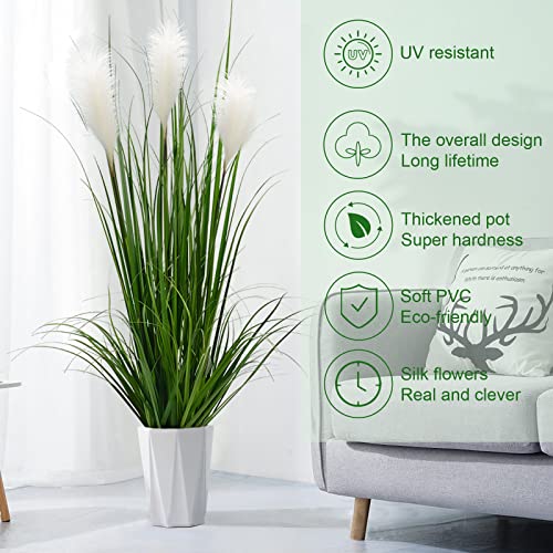 Luxsego Fake Plants, Artificial Greenery Silk Reed Flowers, Potted Tall Faux Pampas Grass Decor For Home, Office, Wedding, For Mothers Day, Birthday(46In, White) #TOP1