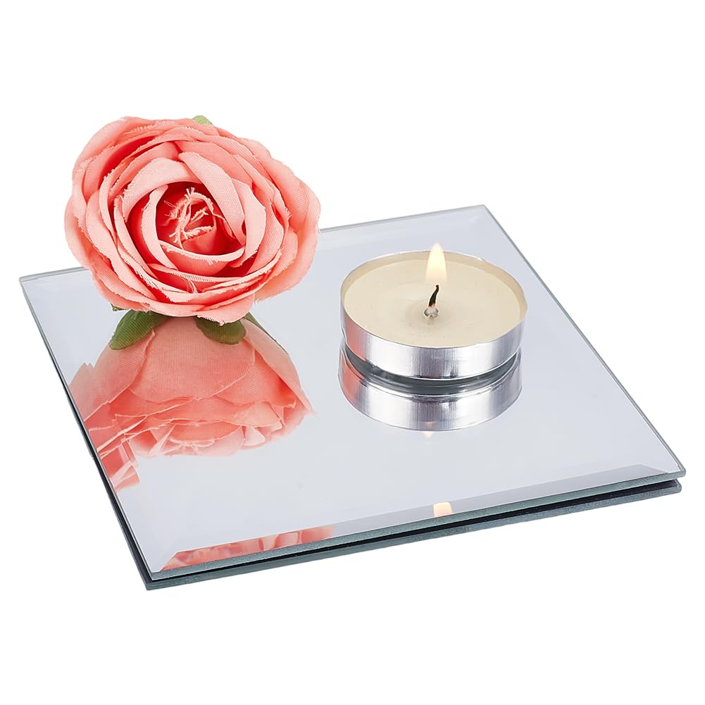 OLYCRAFT 2Pcs 10x10cm Square Glass Mirror Tiles 2.5mm Thickness Small Square Decorative Glass Mirrors Glass Tile Craft Mirror Candle Plate for Wall Table Wedding Cabinet Centerpieces DIY Crafts