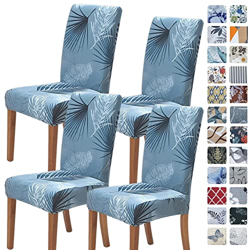 Image of SPRINGRICO Chair Covers for Dining Room Set of 4, Stretch Dining Chair Cover, Washable Spandex Kitchen Parsons Chair Slipcovers, Blue Chair Covers for Home or Party (4pack,Oasis Blue)