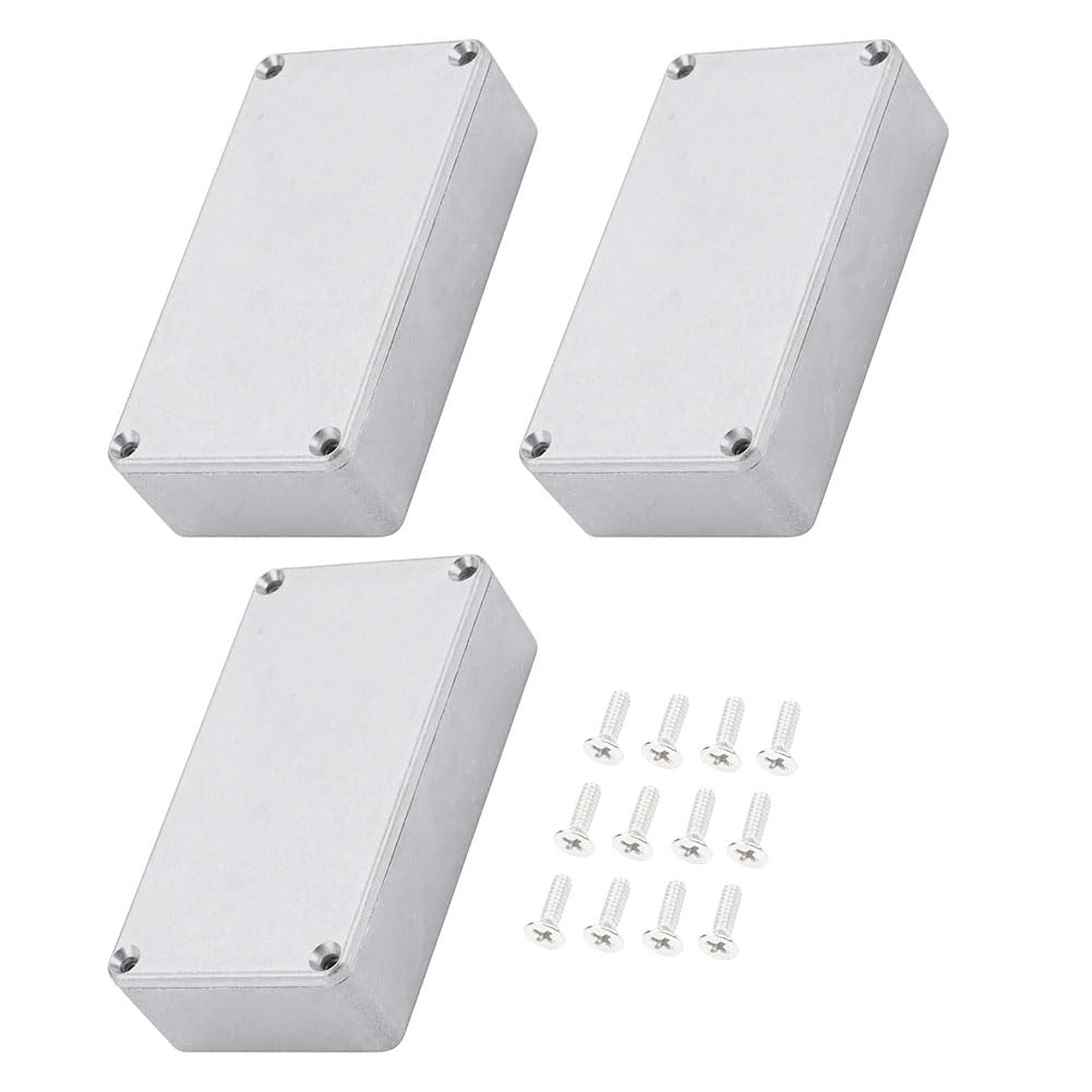 Huhudyy3PCS 125B/1590N1 Aluminum Guitar Effect Pedal Enclosure Metal Stomp Box Enclosure Unfinished 122x66x39.5mm with Rubber