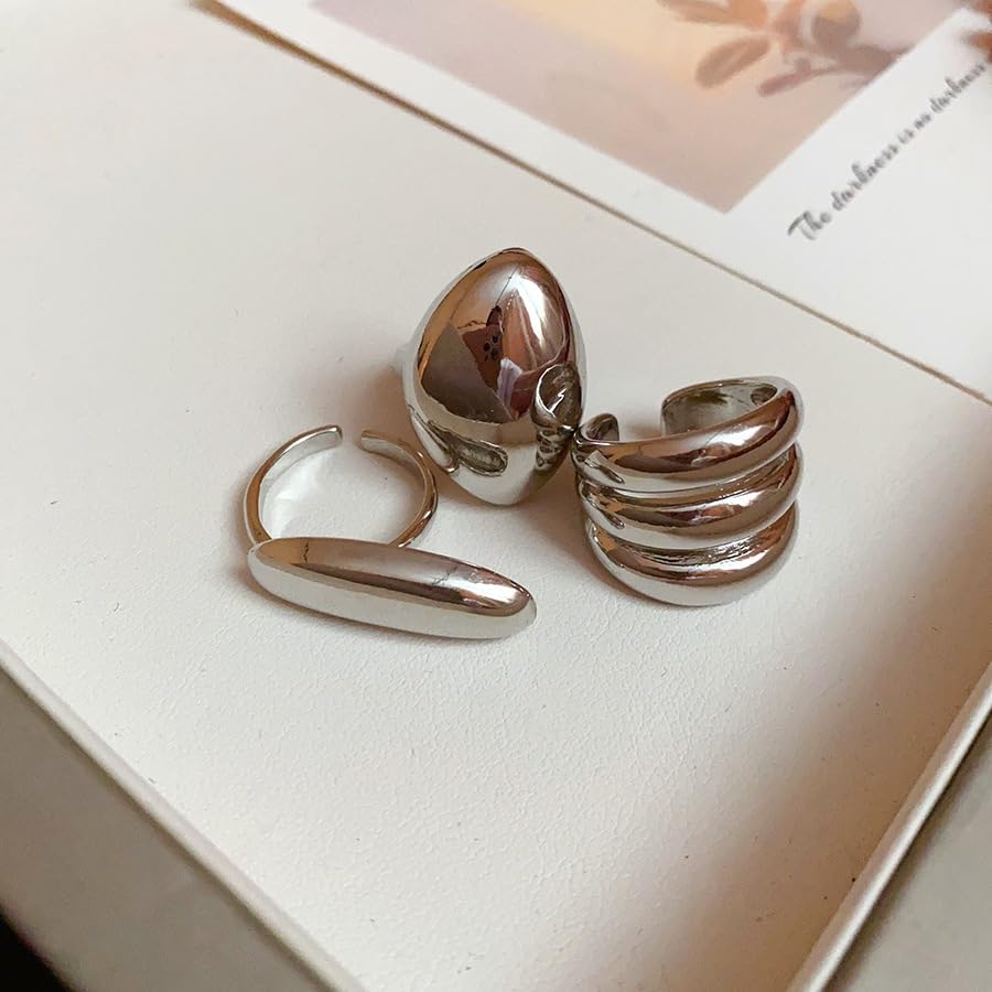 Rdxanc Paquete de 3 elegantes anillos ajustables, anillos de boda, anillos geométricos para citas, anillos abiertos para mujer y hombre
