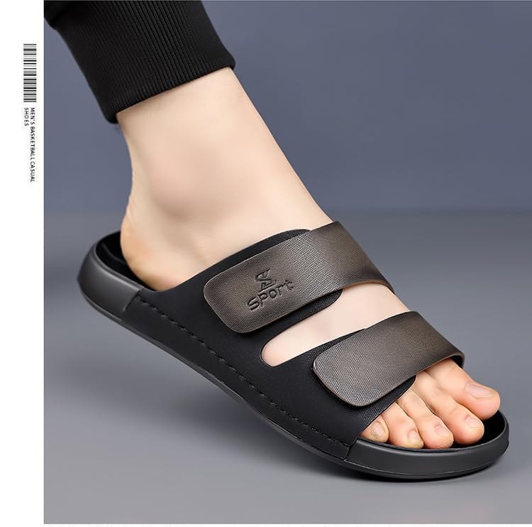 Men's Adjustable Strap Slides Sandals 2025 Summer Soft Cushioned Slippers Non-Slip PU Sole Breathable Outdoor Casual Shoes for Men4