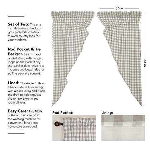 VHC-Brands-Annie-Buffalo-Check-Curtain-Prairie-Panels-Gray-63x36x18-Set-of-2 VHC Brands Annie Buffalo Check Curtain Prairie Panels Gray 63x36x18 Set of 2