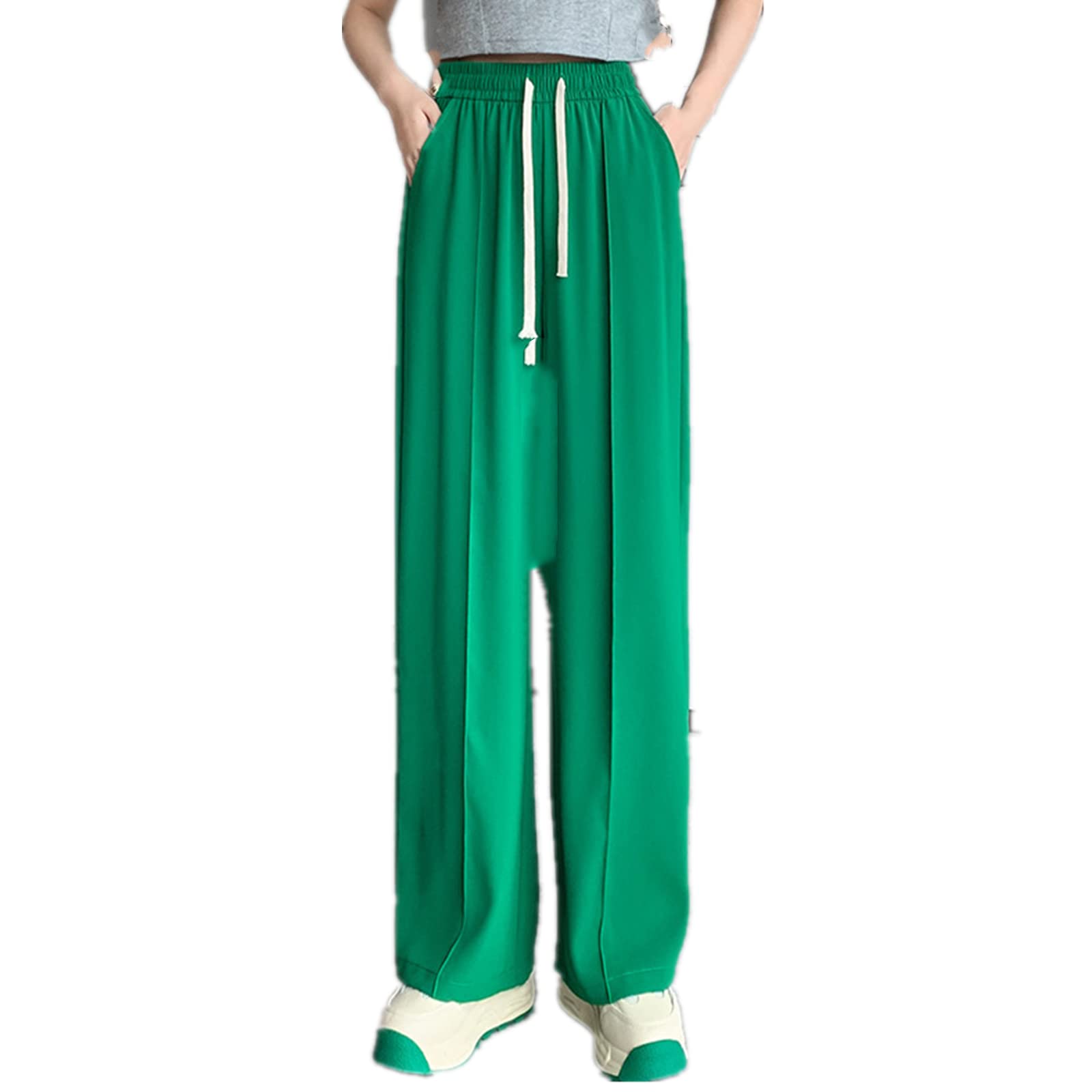 Fashion Womens Casual Workplace Temperament Trousers Loose All-Match Straight Pants Commuter Trousers Green L