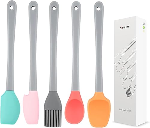 Juego de 5 mini espátulas de silicona, resistentes al calor y antiadherentes, utensilios de cocina aptos para lavavajillas para cocinar, hornear,