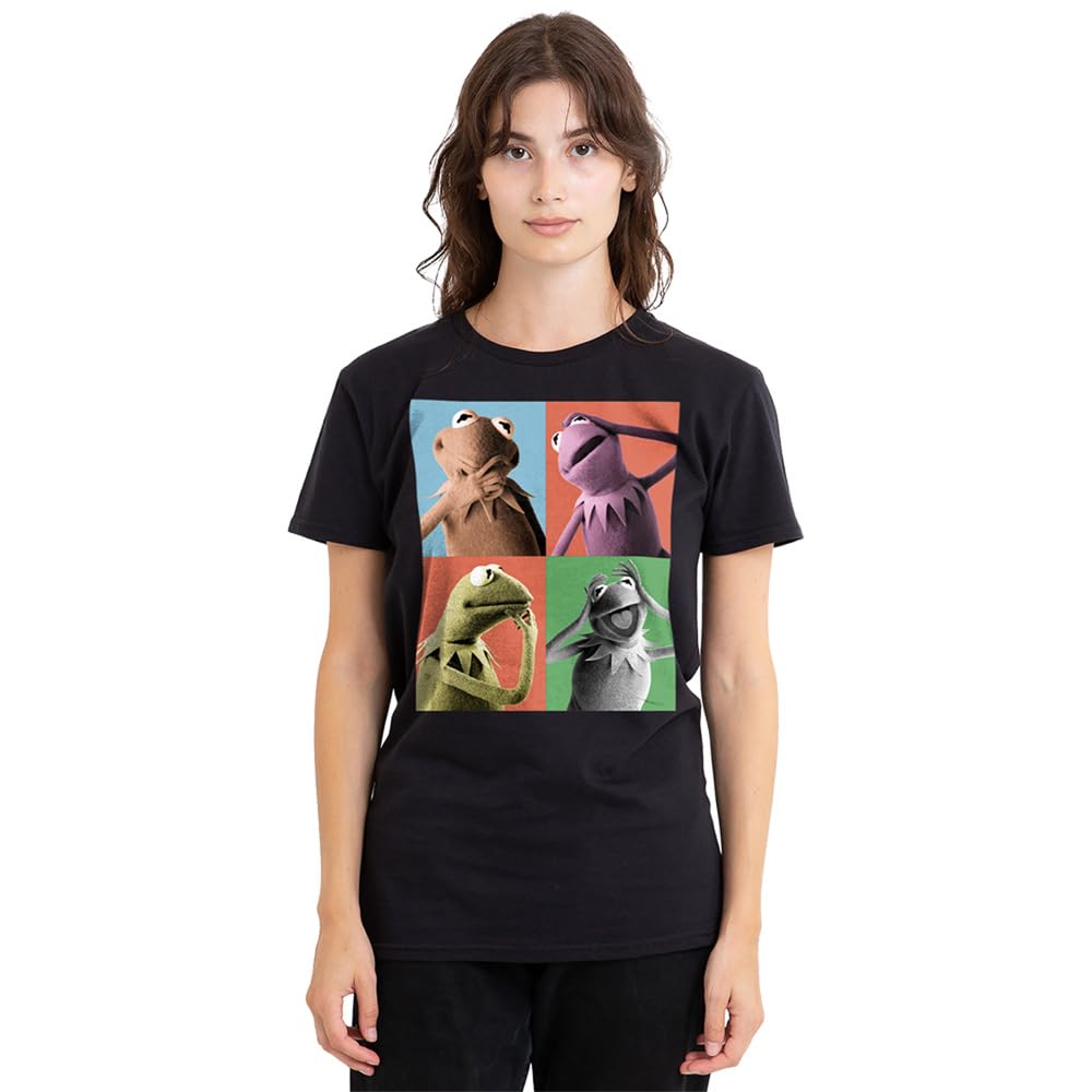 Muppets Disney The Kermit The Frog Poses Ladies T-Shirt, Black, Small