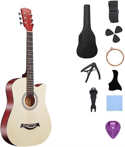 MLTUN MAKAN アコースティックギター 初心者 38インチ 入門練習 学生 子供 大人用 初級セット アコギ クラシックギター 弦 チューナー スタンド・ソフトケース・簡易教則 (ホワイト)