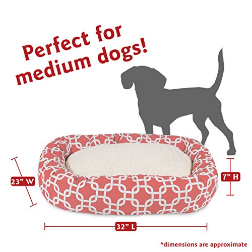 Image of Majestic Pet 32 Inch Links Sherpa Calming Dog Bed Washable - Cozy Soft Round Dog Bed with Spine for Head Support - Fluffy Donut Dog Bed 32x23x7 (inch) - Round Pet Bed Medium - Coral