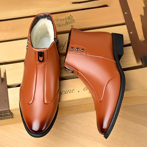 Winter New Men's Leather Booties Fashion Trendy British Pointed Toe Plush Lined Warm Short Booties For Business Casual Occasions4
