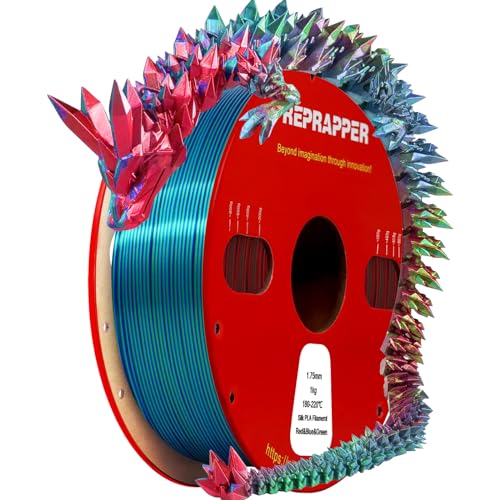 Image of Reprapper Triple Color Filament Coextrusion PLA Filament 1.75mm for 3D Printer, Multicolor Like Dual Color Rainbow PLA, 2.2lbs (1kg), Silk PLA Red /Blue /Green