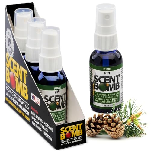 Image of Scent Bomb Air Freshener Spray, Long-Lasting Odor Eliminator - Effective Deodorizer for Home & Car, Fresh Room Spray for Kitchen, Bathroom & Smell Neutralizer - 1 oz Pack of 4, Pine Scent