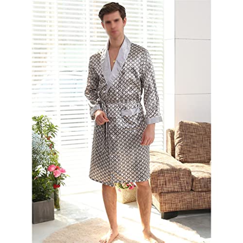 Feer Men's Silk Pattern Robe 5Xl Long Sleeve Pajama Bathrobe Oversized Satin Pajama Summer Loungewear (Color : A, Size : 4Xl Code) #TOP1