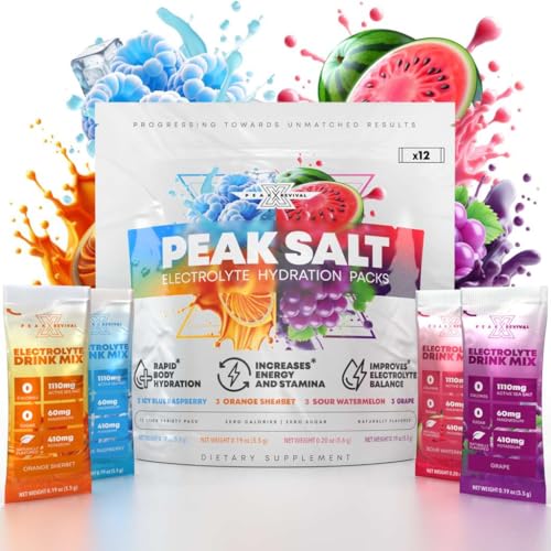 Peak Revival-X Electrolytes Powder Packets - Salt Electrolyte Drink Mix for Rapid Hydration - Non-GMO, Vegan Friendly, Gluten Free & Sugar Free Electrolytes Powder - Variety Pack (12 Packets)