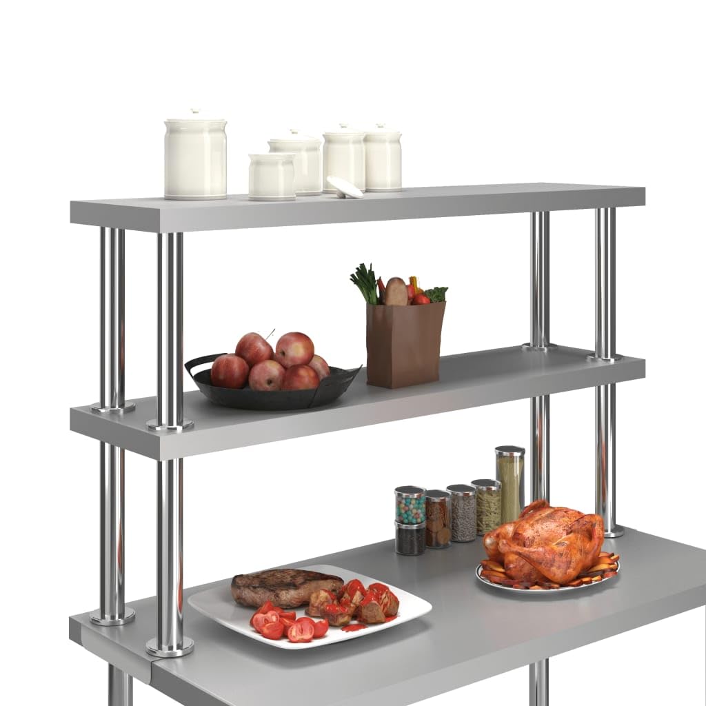 Générique Étagère de Table de Travail 2 Niveaux 120x30x65 cm INOX,Entreprise & Industrie, Restauration, (Poids 9.2KG)