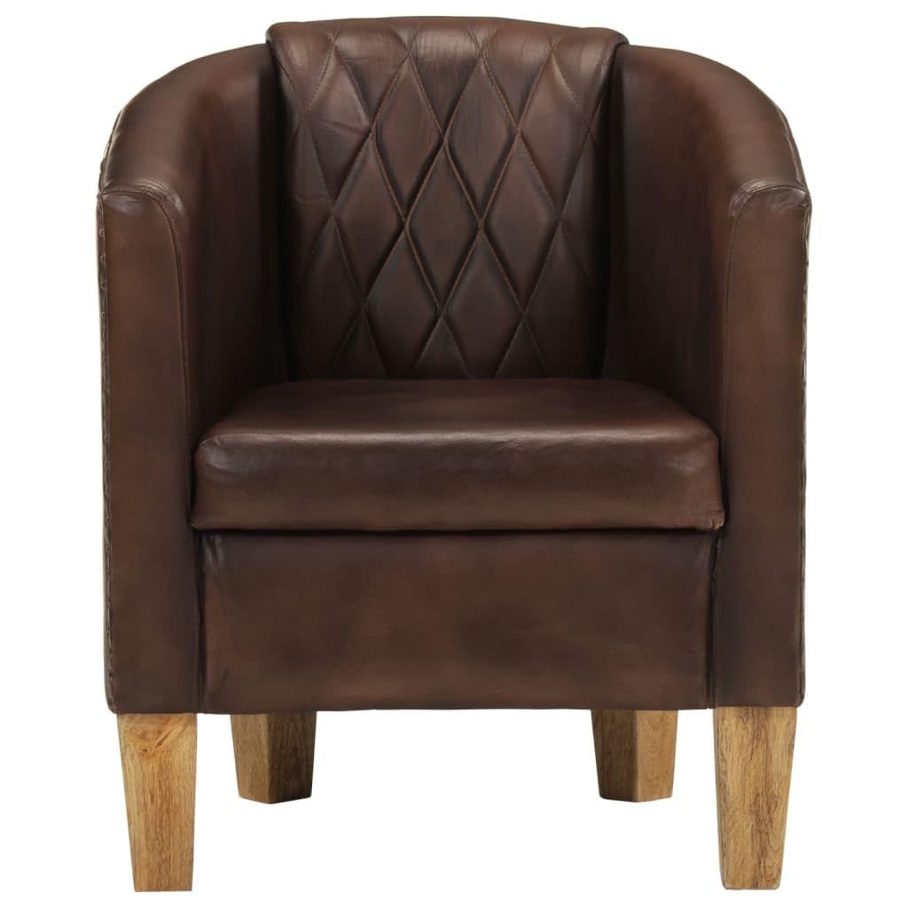 vidaXL Fauteuil Cabriolet, Chaise de Relaxation, Siège avec Accoudoirs Rembourrés, Canapé de Salon Salle de Séjour, Cuir Véritable Marron Foncé