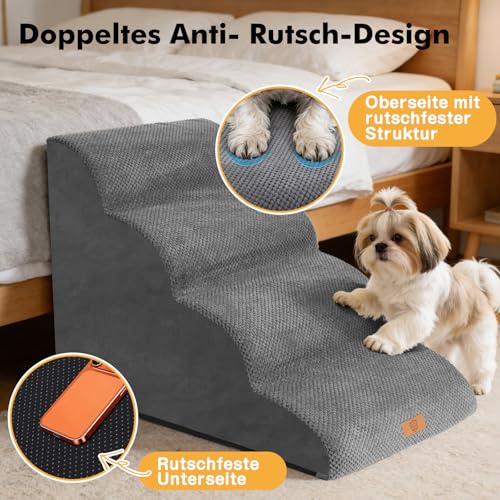 Zvonema Hundetreppe, Haustiertreppe 4 Stufen, Hunde Treppe 52cm Hoch, Abnehmbar rutschfest Hunderampe aus Schaumstoff, Hundetreppe für Kleine Hunde und Katzen, Waschbar Katzentreppe