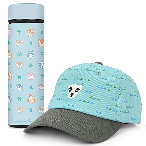 Controller Gear Animal Crossing Outdoor Pattern Stainless Steel Water Bottle, & K.Slider Hat [2 Pack] Animal Crossing Merchandise - Not Machine Specific