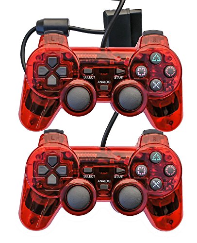 Bowink 2 Packs Wired Gaming Controllers for Ps2 Double Shock - Red+Red