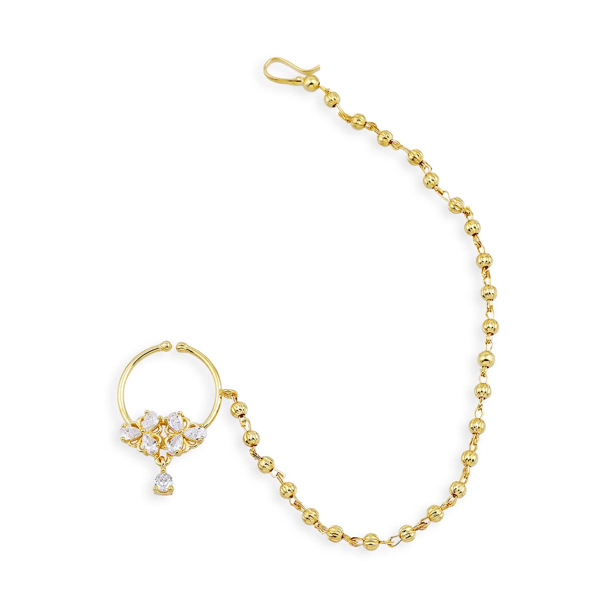 Delicate Sparkling American Diamond Clip-On Nose Ring with Pear Drops