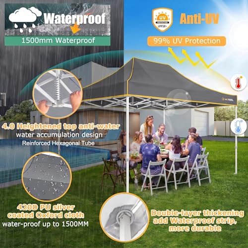Image of Hoteel 10x15 Heavy Duty Pop Up Canopy Tent with 4 Sidewalls, Grey
