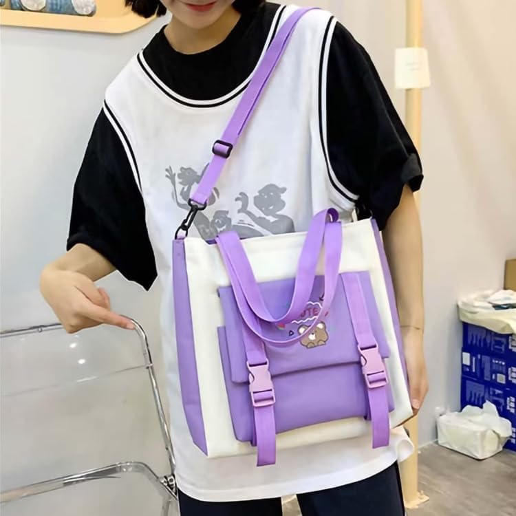 Miniatura 3 de Juego de mochila Kawaii con bonito colgante para laptop de 15.6 pulgadas, accesorios estéticos coreanos kawaii, Púrpura, Mochila, simple