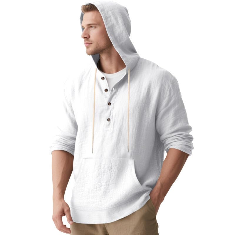 Men's Linen Hoodie Lightweight Hawaiian Shirt Casual Beach Shirt with Pockets4
