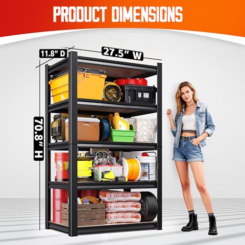Image of (2-Pack) 71 inch H-28 W-12 D Garage Shelving - 5 Tier Heavy Duty Metal Storage Shelves, Adjustable Steel Rack Units, Industrial Utility Shelving for Pantry, Basement, Warehouse & Home Organization