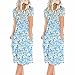 Abito Estate Donna Girocollo Manica Corta Allentato Abito Casual Donna Vintage Stile Etnico Stampa Abito A-Line Donna Viaggio Spiaggia Vacanza Abito Donna con Tasche P-Sky Blue L