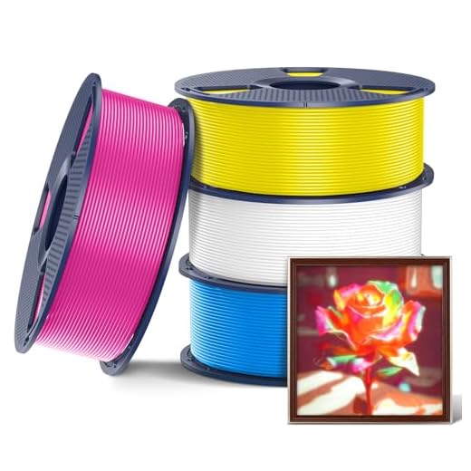 SUNLU CMYK PETG Printing Filament 1.75mm 4kg Bundle,Compatible with AMS and Regular FDM 3D Printers.Individually Vacuum Packed,4kg in Total,1kg per Spool,4 Packs,White+Cyan+Magenta+Yellow.