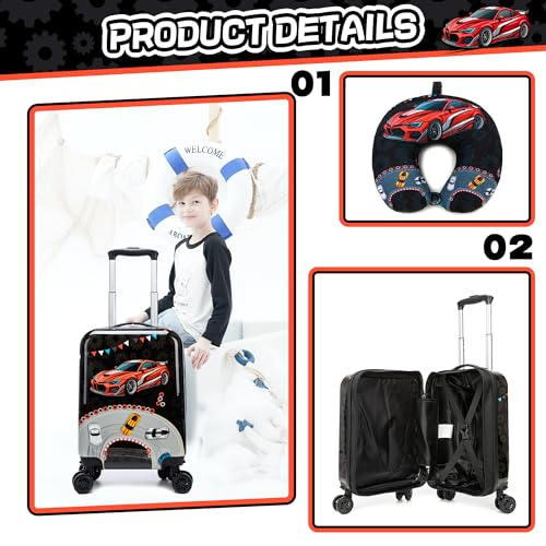 Image of Kids Luggage Set 2 Piece 16'' Hardside Spinner Wheels Travel Suitcase Carry On Airline Approved Black Car