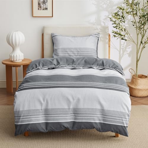 Bedsure Funda Nordica Cama 90   Juego de Cama Reversible de Poliéster Oeko Tex, Funda de Edredón 135x200 cm y 1 Almohada 50x75 cm, Nórdica con Cremallera, Rayas Grises, Gris