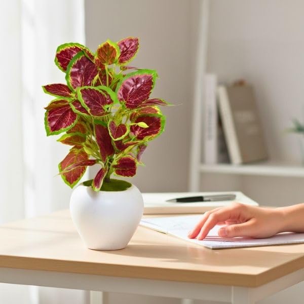 Image of fancymart Artificial Plant Leaves in Apple Pot (30 cm Height) | Small Potted Plant for Office Desk | Home Decor for Living Room | Cafe & Restaurant Table Decoration