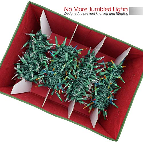 StorageMaid Christmas Lights Storage Box | Festive Sturdy Xmas Lights Organizer Container Great for Stacking - Christmas Decoration Box Equipped with a Secure Cover & Card Slot - 12 x 17 x 10 in.