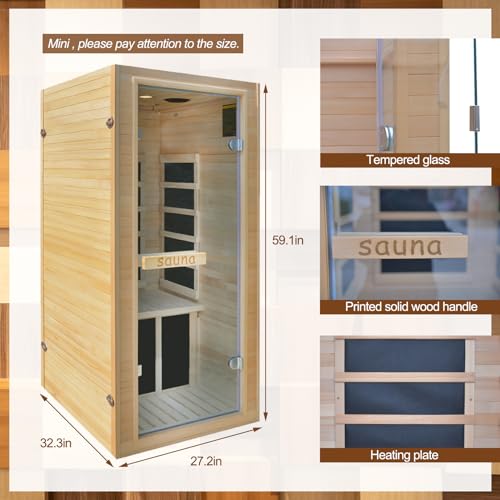 Far Infrared Home Sauna Mini Indoor Dry Personal Sauna Room,Hemlock Wood Sauna,with 1200W 5 Heating Panels, Heating Machine Equipment for Home Workout Yoga,Gift Choice for Mum Wife Sister Family - Image 3