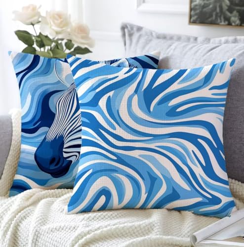 Housse Coussin 30x30cm,Bleu Cousin Canapé IntéRieur Impermeable Texture De Lin Carré Lot De 2 Doux Respirant Lavable Coussin Deco Chambre Cheval Decoration...