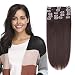 12-22inch Clip in Remy Human Hair Extensions Grade 7A Thick to End Full Head Natural Hair Long Straight 8 Pieces 18clips 80g 14"-16'', 2 Dark Brown