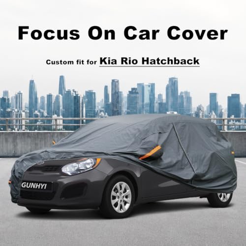 Image of GUNHYI Premium Car Cover Custom Fit Kia Rio Hatchback, 16 Layers Heavy Duty Car Cover Waterproof All Weather with Zipper Door for Sun Rain Snow Dust Uv Protection