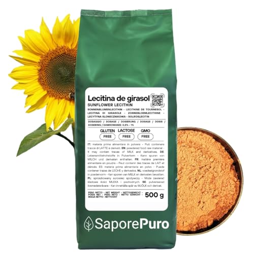 SaporePuro Lecitina de Girasol en Polvo 500 g – Emulsionante Natural SIN GLUTEN