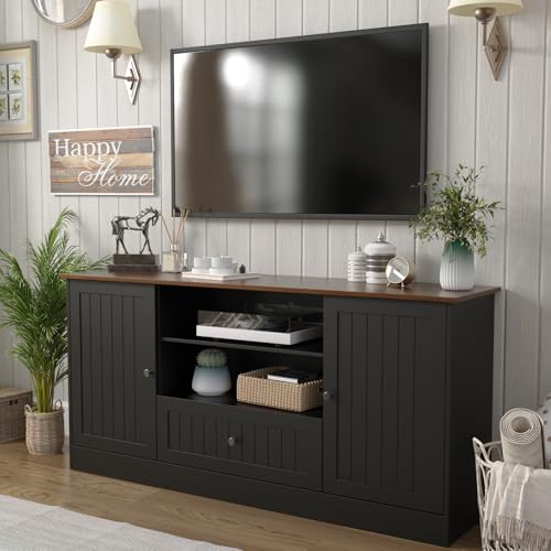 Farmhouse TV Stand for TVs up to 70 Inch, 63 Inch Entertainment C...