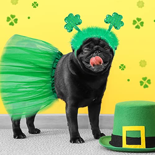 4 Pieces St. Patrick Day Dog Costume Dog Headband With Collar Sequin Dog Tutu Dress Outfit For Small Medium Large Dogs Mardi Gras Costume Cute Holiday Birthday Party Headwear (Shamrock) #TOP6